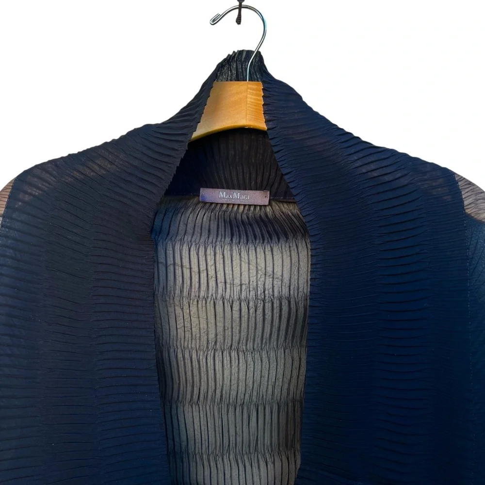 Max Mara Vesuvio Black Chiffon Pleated Open Front Cape